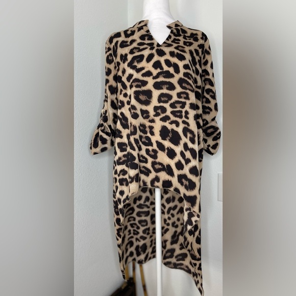 SHEIN Animal Print Leopard Tunic High Low 3/4 Sleeves Lightweight Relaxed Large - Picture 5 of 14